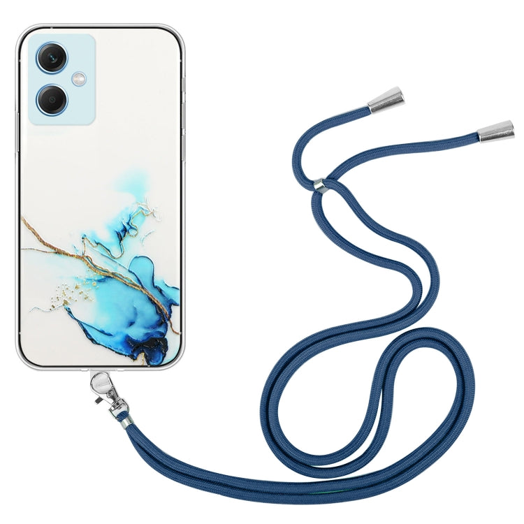 For Xiaomi Redmi Note 12 China Hollow Marble Pattern TPU Shockproof Phone Case with Neck Strap Rope