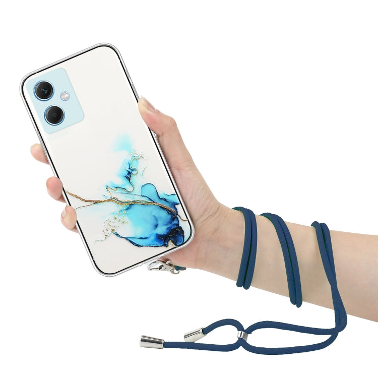 For Xiaomi Redmi Note 12 China Hollow Marble Pattern TPU Shockproof Phone Case with Neck Strap Rope