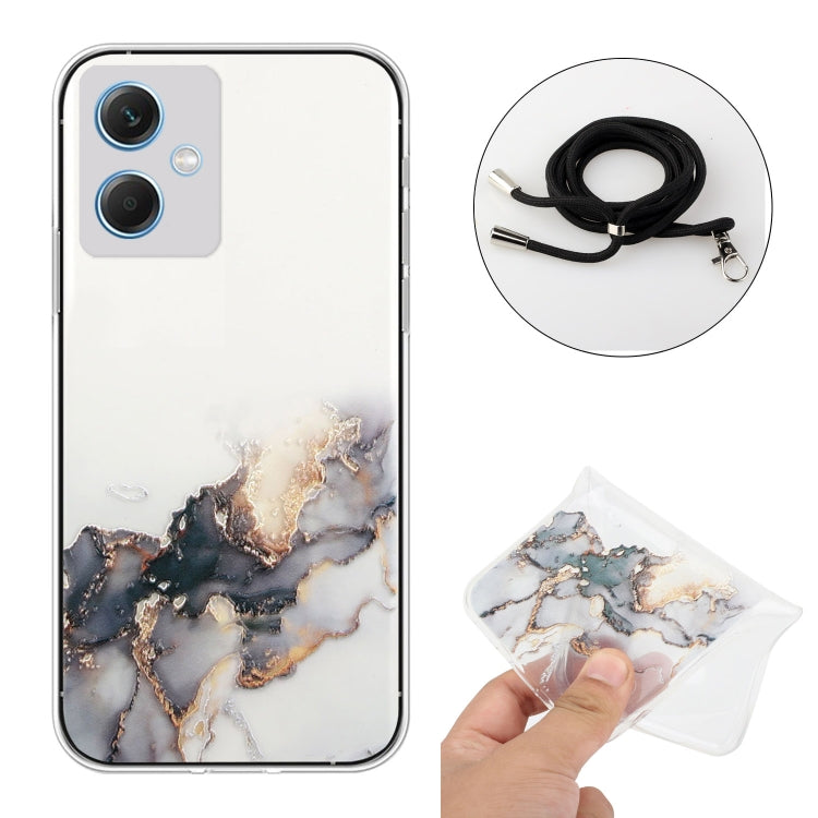For Xiaomi Redmi Note 12 China Hollow Marble Pattern TPU Shockproof Phone Case with Neck Strap Rope