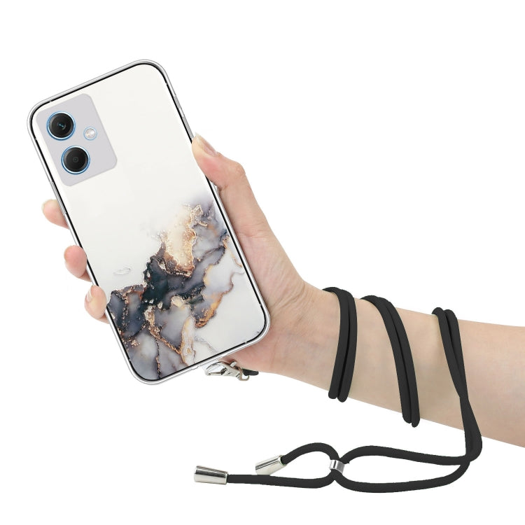 For Xiaomi Redmi Note 12 China Hollow Marble Pattern TPU Shockproof Phone Case with Neck Strap Rope