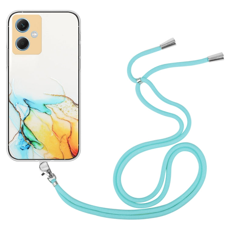 For Xiaomi Redmi Note 12 China Hollow Marble Pattern TPU Shockproof Phone Case with Neck Strap Rope