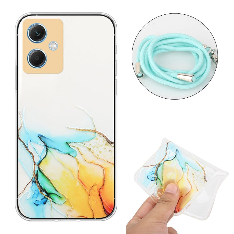 For Xiaomi Redmi Note 12 China Hollow Marble Pattern TPU Shockproof Phone Case with Neck Strap Rope