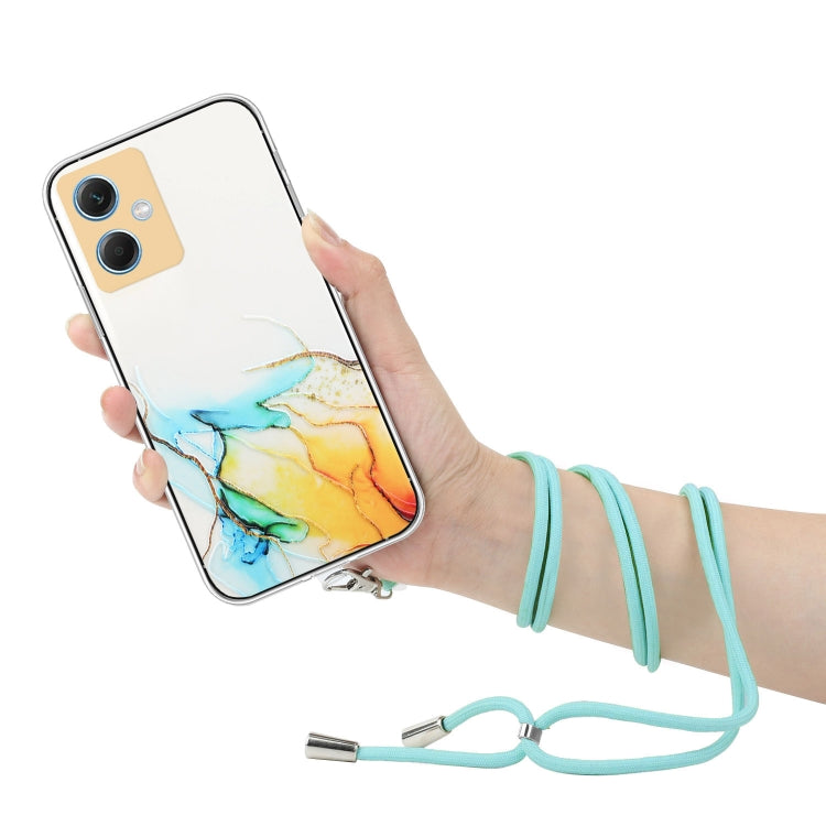For Xiaomi Redmi Note 12 China Hollow Marble Pattern TPU Shockproof Phone Case with Neck Strap Rope