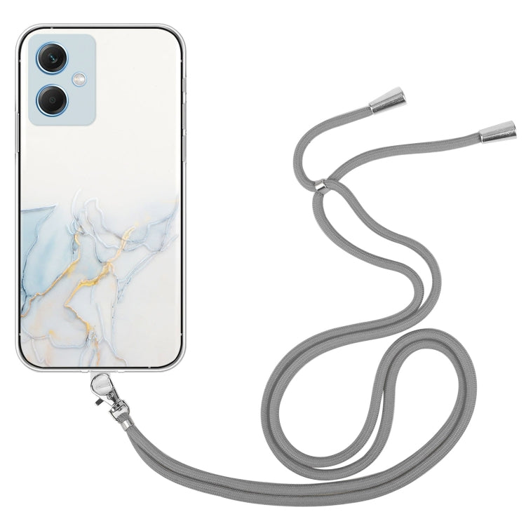 For Xiaomi Redmi Note 12 China Hollow Marble Pattern TPU Shockproof Phone Case with Neck Strap Rope