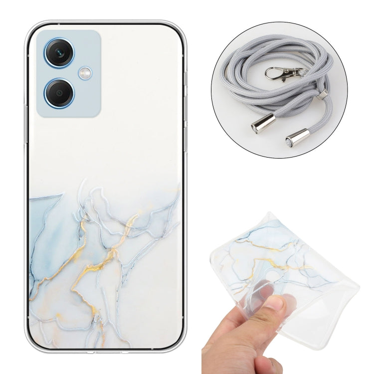 For Xiaomi Redmi Note 12 China Hollow Marble Pattern TPU Shockproof Phone Case with Neck Strap Rope