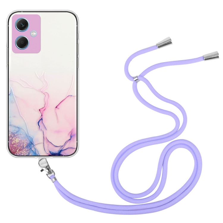 For Xiaomi Redmi Note 12 China Hollow Marble Pattern TPU Shockproof Phone Case with Neck Strap Rope