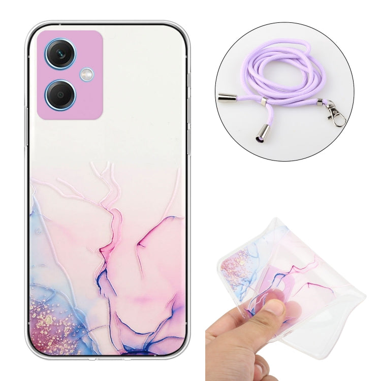 For Xiaomi Redmi Note 12 China Hollow Marble Pattern TPU Shockproof Phone Case with Neck Strap Rope