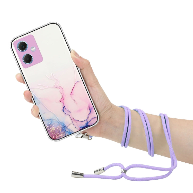 For Xiaomi Redmi Note 12 China Hollow Marble Pattern TPU Shockproof Phone Case with Neck Strap Rope