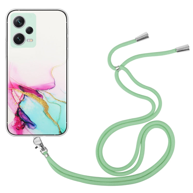 For Xiaomi Redmi Note 12 Pro 5G China Hollow Marble Pattern TPU Shockproof Phone Case with Neck Strap Rope