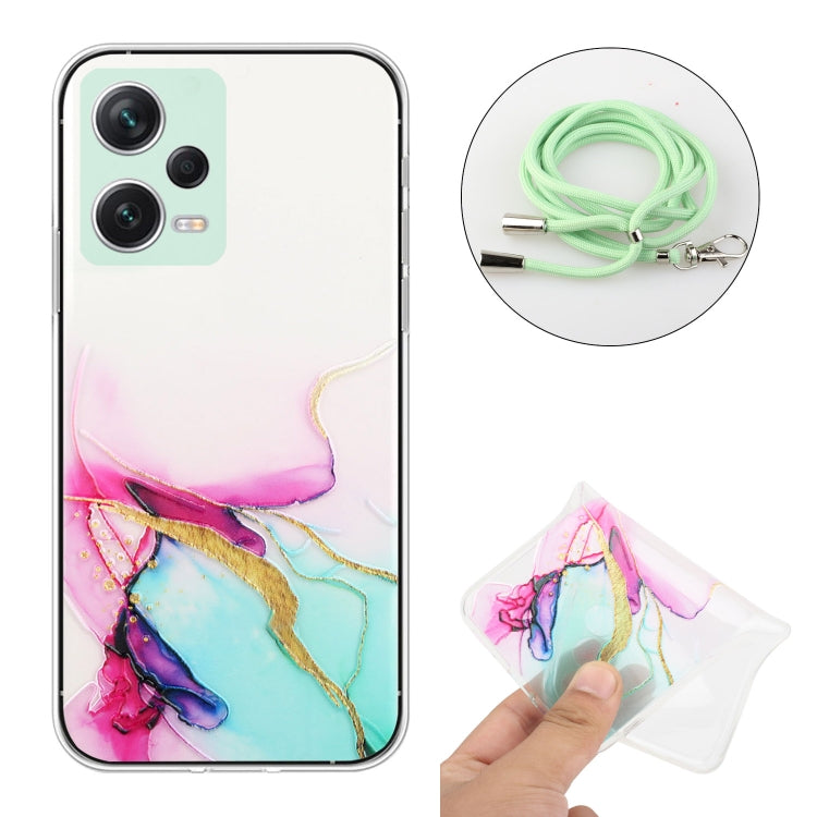 For Xiaomi Redmi Note 12 Pro 5G China Hollow Marble Pattern TPU Shockproof Phone Case with Neck Strap Rope