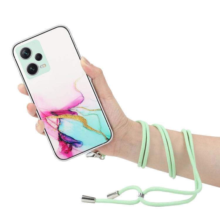 For Xiaomi Redmi Note 12 Pro 5G China Hollow Marble Pattern TPU Shockproof Phone Case with Neck Strap Rope
