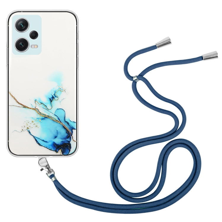 For Xiaomi Redmi Note 12 Pro 5G China Hollow Marble Pattern TPU Shockproof Phone Case with Neck Strap Rope