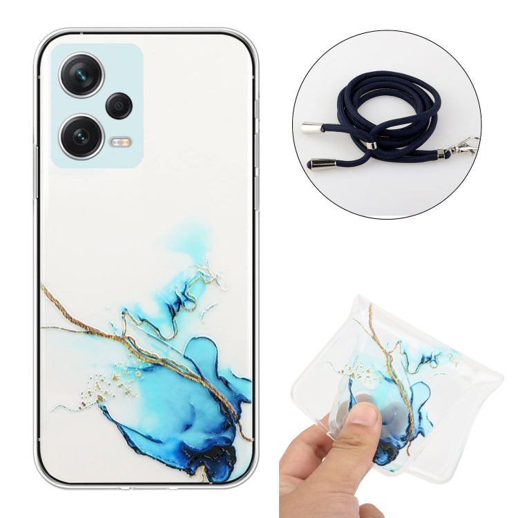 For Xiaomi Redmi Note 12 Pro 5G China Hollow Marble Pattern TPU Shockproof Phone Case with Neck Strap Rope