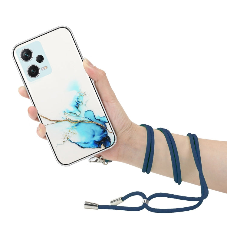 For Xiaomi Redmi Note 12 Pro 5G China Hollow Marble Pattern TPU Shockproof Phone Case with Neck Strap Rope