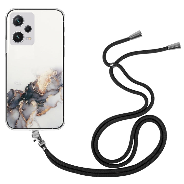 For Xiaomi Redmi Note 12 Pro 5G China Hollow Marble Pattern TPU Shockproof Phone Case with Neck Strap Rope