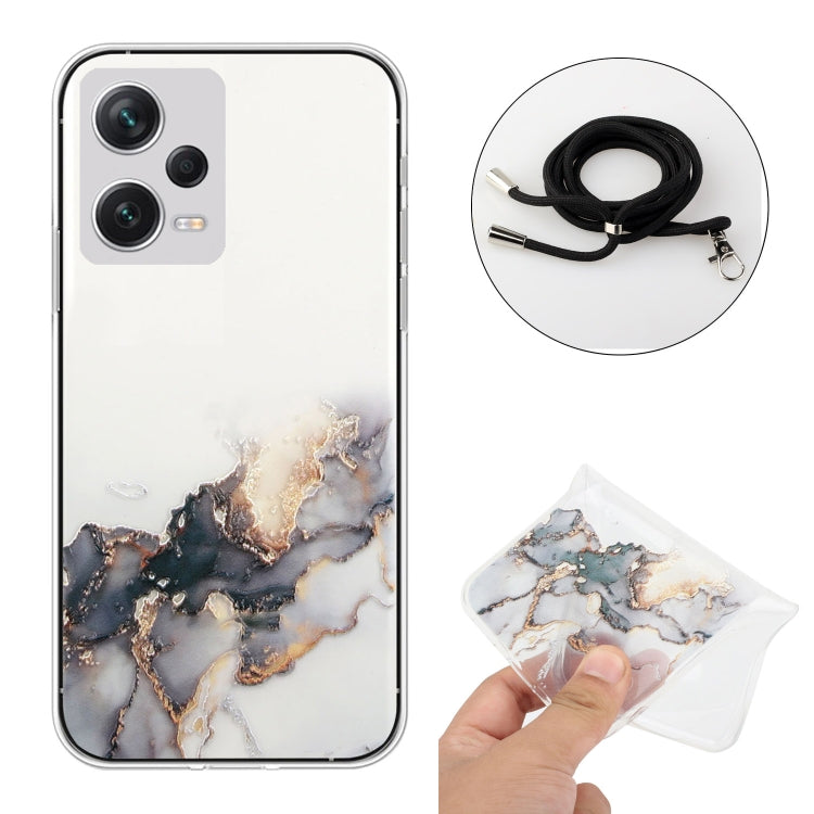 For Xiaomi Redmi Note 12 Pro 5G China Hollow Marble Pattern TPU Shockproof Phone Case with Neck Strap Rope