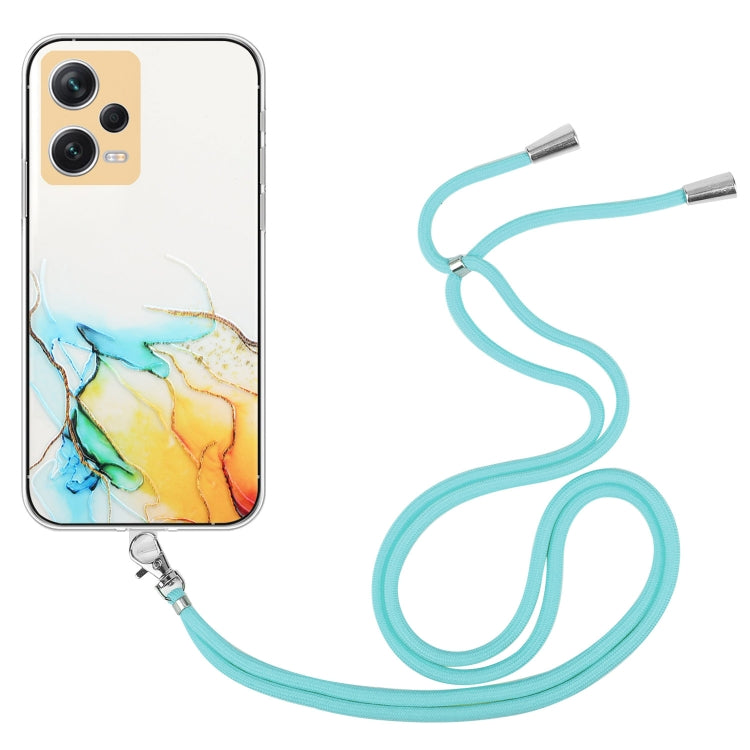 For Xiaomi Redmi Note 12 Pro 5G China Hollow Marble Pattern TPU Shockproof Phone Case with Neck Strap Rope