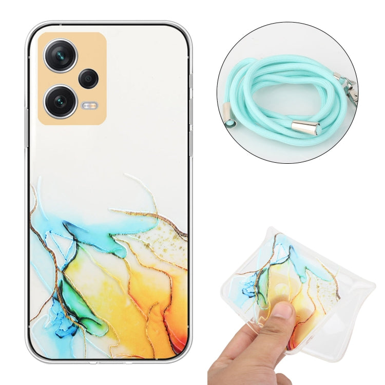 For Xiaomi Redmi Note 12 Pro 5G China Hollow Marble Pattern TPU Shockproof Phone Case with Neck Strap Rope