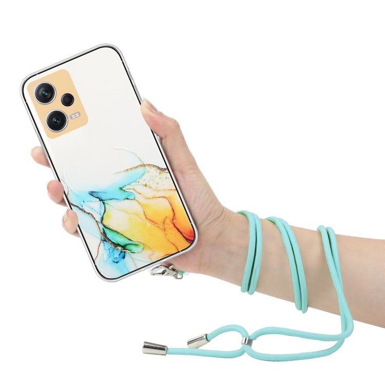 For Xiaomi Redmi Note 12 Pro 5G China Hollow Marble Pattern TPU Shockproof Phone Case with Neck Strap Rope