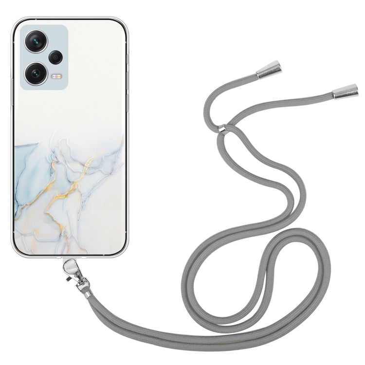 For Xiaomi Redmi Note 12 Pro 5G China Hollow Marble Pattern TPU Shockproof Phone Case with Neck Strap Rope