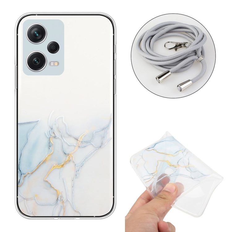 For Xiaomi Redmi Note 12 Pro 5G China Hollow Marble Pattern TPU Shockproof Phone Case with Neck Strap Rope