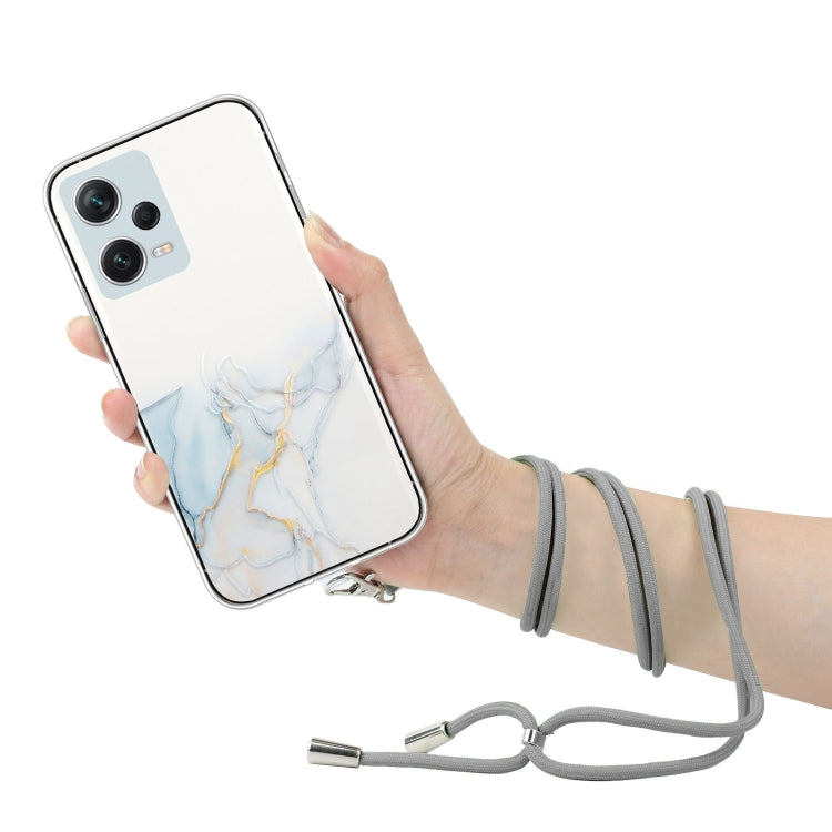 For Xiaomi Redmi Note 12 Pro 5G China Hollow Marble Pattern TPU Shockproof Phone Case with Neck Strap Rope