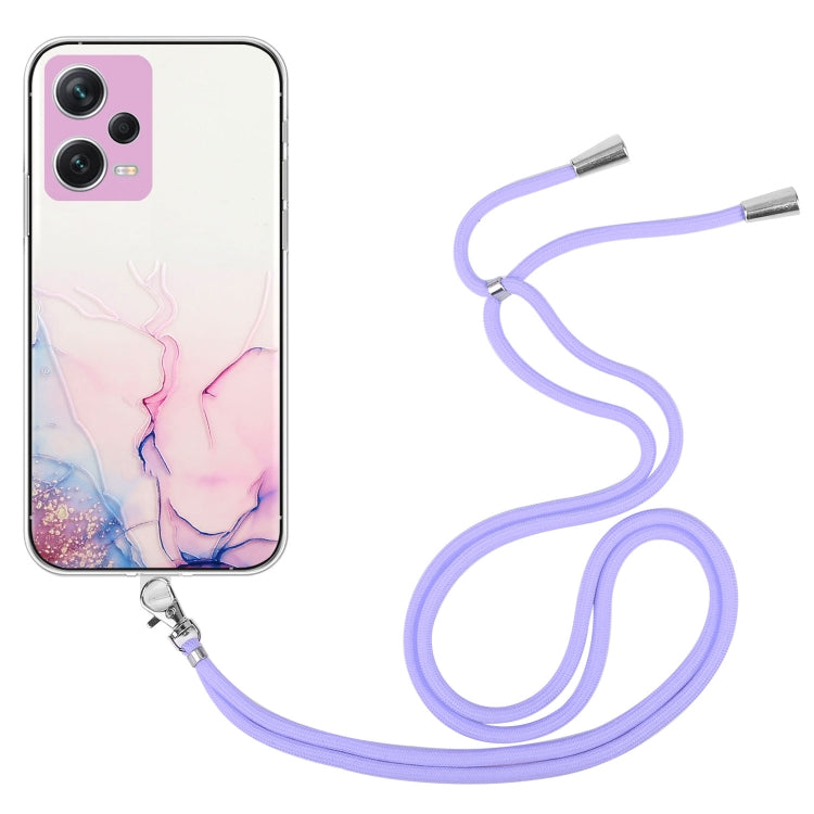 For Xiaomi Redmi Note 12 Pro 5G China Hollow Marble Pattern TPU Shockproof Phone Case with Neck Strap Rope