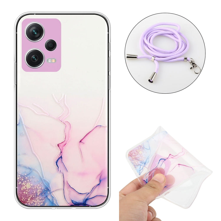 For Xiaomi Redmi Note 12 Pro 5G China Hollow Marble Pattern TPU Shockproof Phone Case with Neck Strap Rope