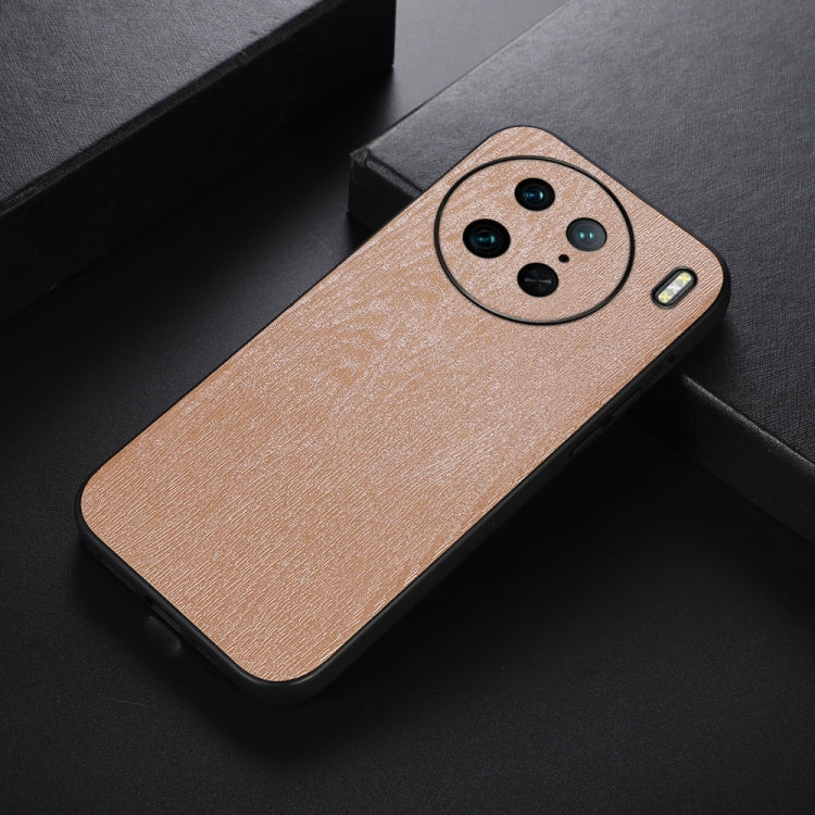 For vivo X90 Pro Wood Texture PU Phone Case