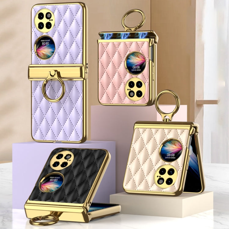 For Huawei P50 Pocket GKK Magnetic Shaft Electroplating Rhombic Plain Leather Phone Case