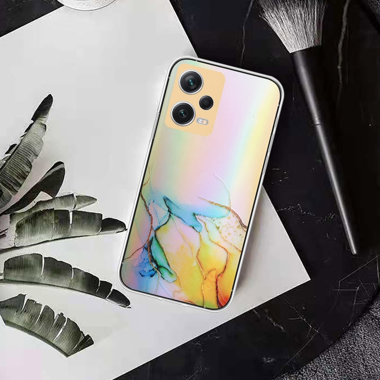 For Xiaomi Redmi Note 12 Pro 5G China Laser Marble Pattern Clear TPU Protective Phone Case
