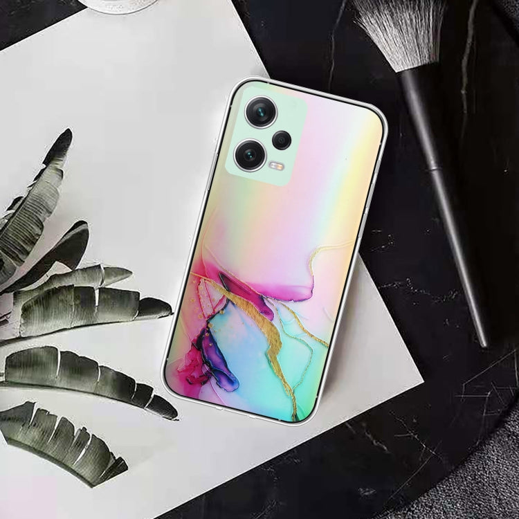 For Xiaomi Redmi Note 12 Pro 5G China Laser Marble Pattern Clear TPU Protective Phone Case