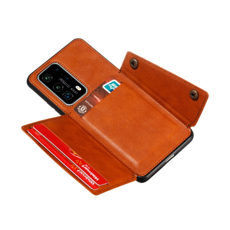 For Huawei P40 Pro+ PU + TPU Shockproof Magnetic Protective Case with Card Slots