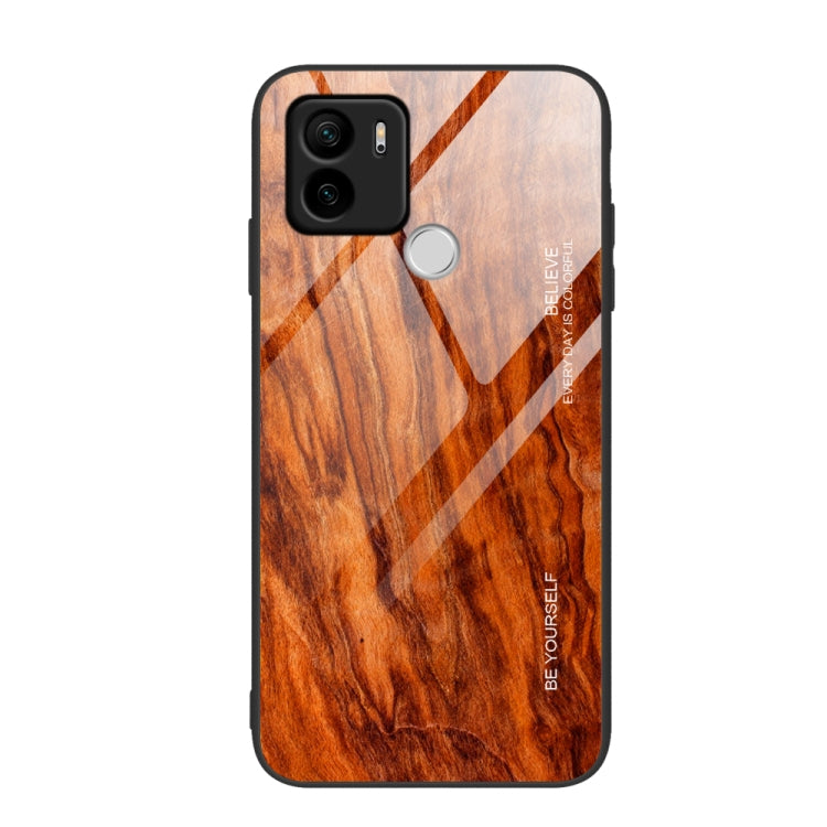 For Xiaomi Redmi A1+ Wood Grain Glass TPU Phone Case