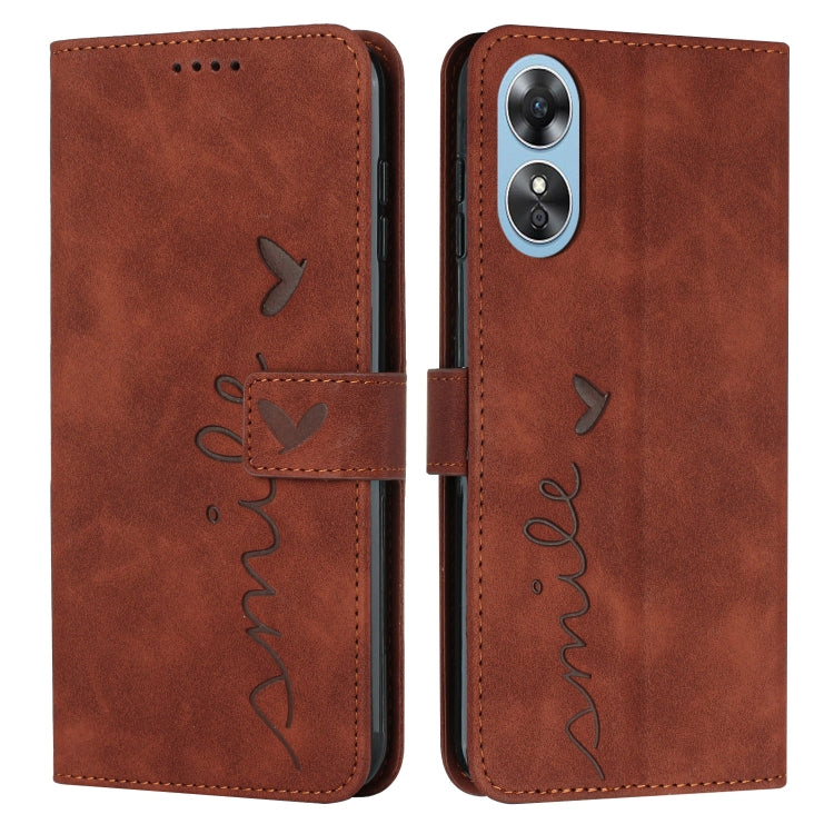 For OPPO A17 Skin Feel Heart Embossed Leather Phone Case
