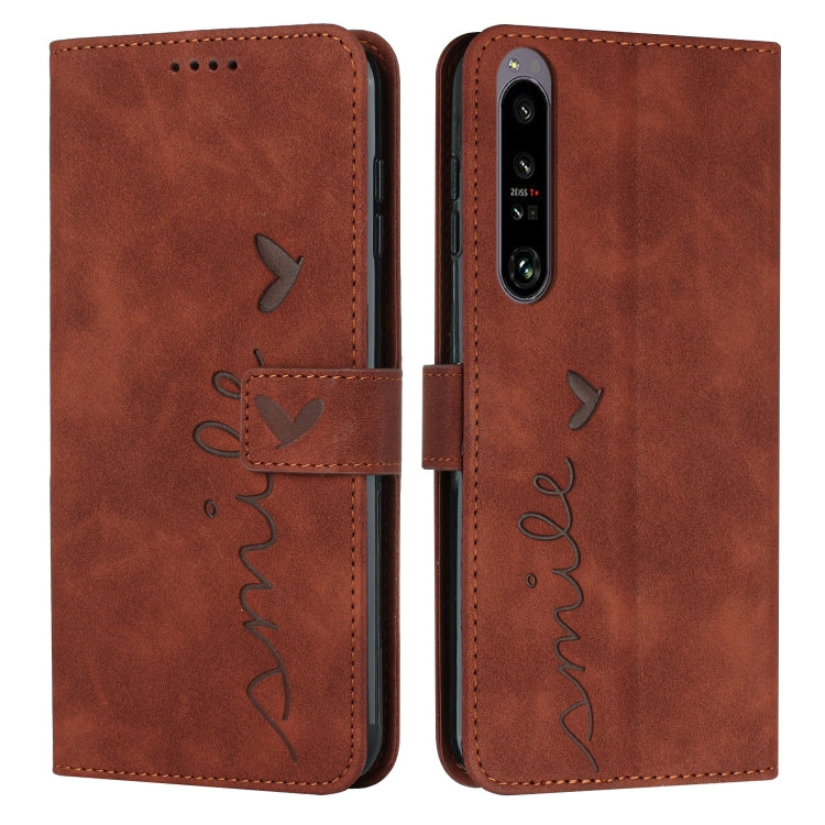 For Sony Xperia 1 IV Skin Feel Heart Embossed Leather Phone Case