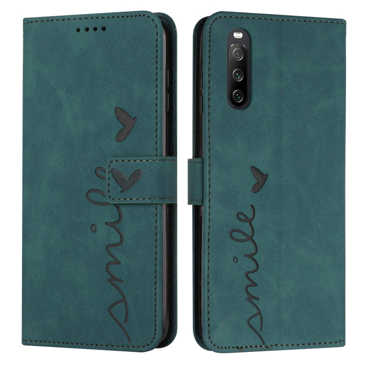 For Sony Xperia 10 IV Skin Feel Heart Embossed Leather Phone Case with Lanyard