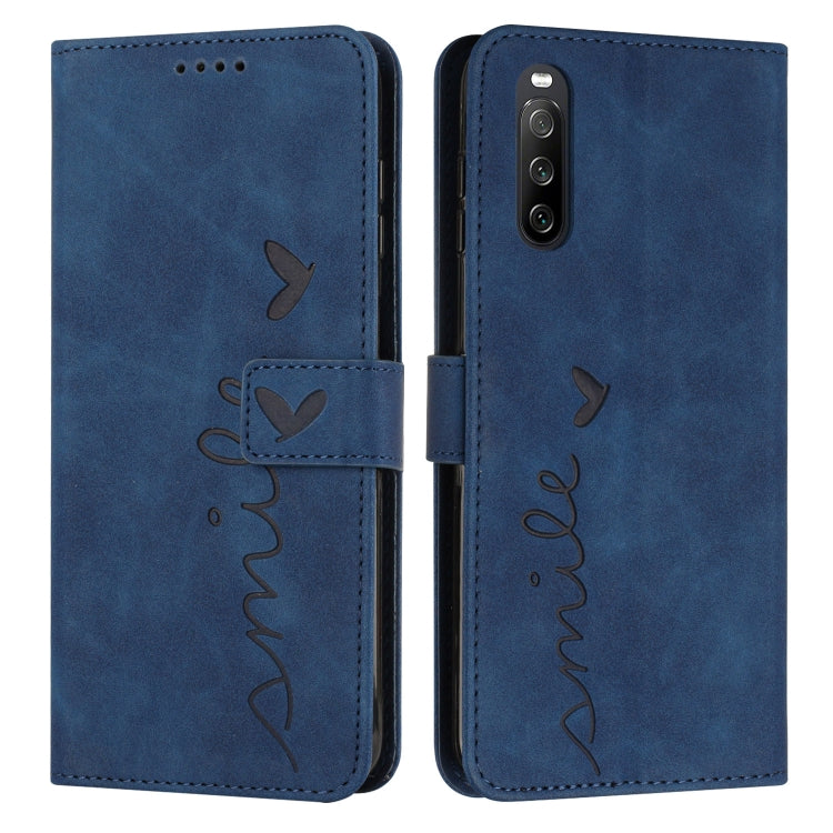 For Sony Xperia 10 IV Skin Feel Heart Embossed Leather Phone Case with Lanyard