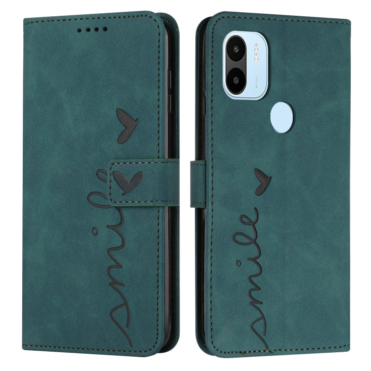 For Xiaomi Redmi A1+ Skin Feel Heart Embossed Leather Phone Case with Lanyard