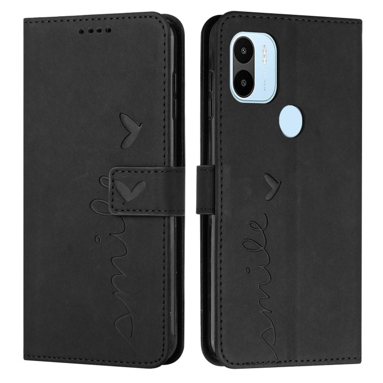 For Xiaomi Redmi A1+ Skin Feel Heart Embossed Leather Phone Case with Lanyard