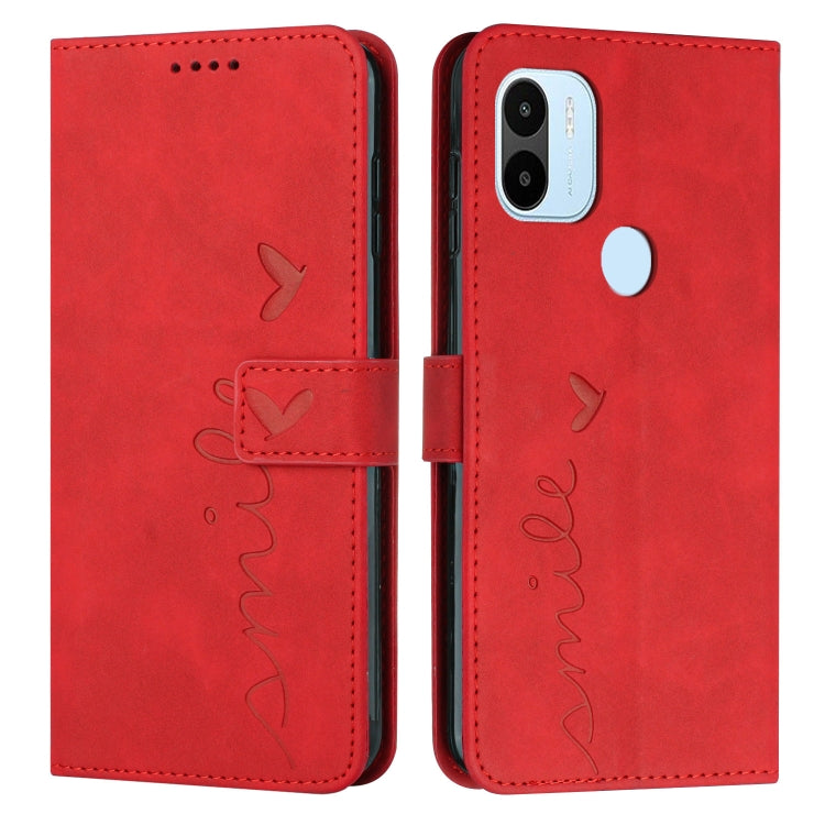 For Xiaomi Redmi A1+ Skin Feel Heart Embossed Leather Phone Case with Lanyard