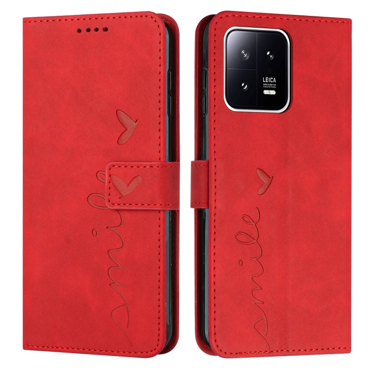 For Xiaomi 13 Pro Skin Feel Heart Embossed Leather Phone Case with Lanyard