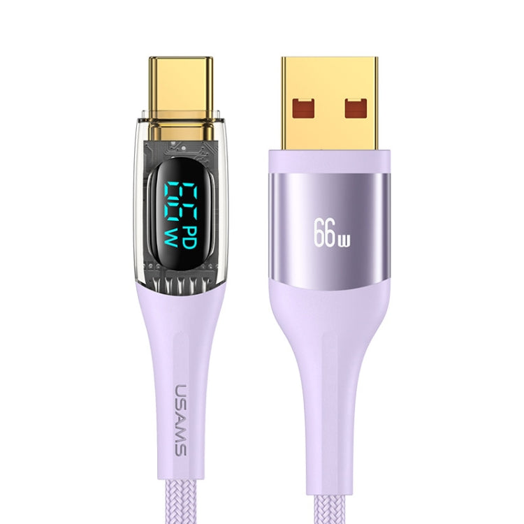 USAMS USB to Type-C 66W Aluminum Alloy Transparent Digital Display Fast Charge Data Cable, Cable Length:1.2m