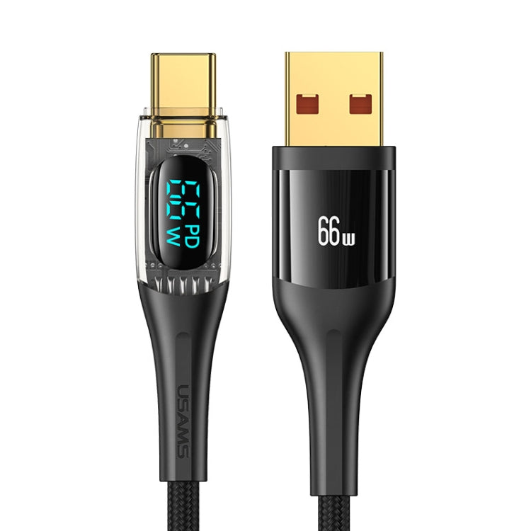 USAMS USB to Type-C 66W Aluminum Alloy Transparent Digital Display Fast Charge Data Cable, Cable Length:2m