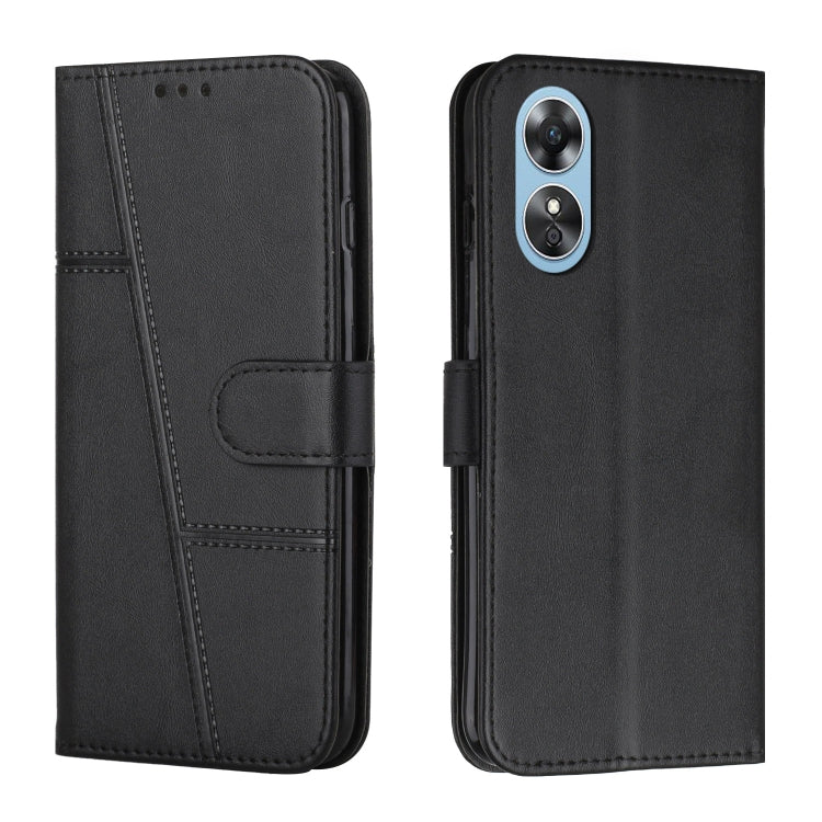 For OPPO A17 Stitching Calf Texture Buckle Leather Phone Case
