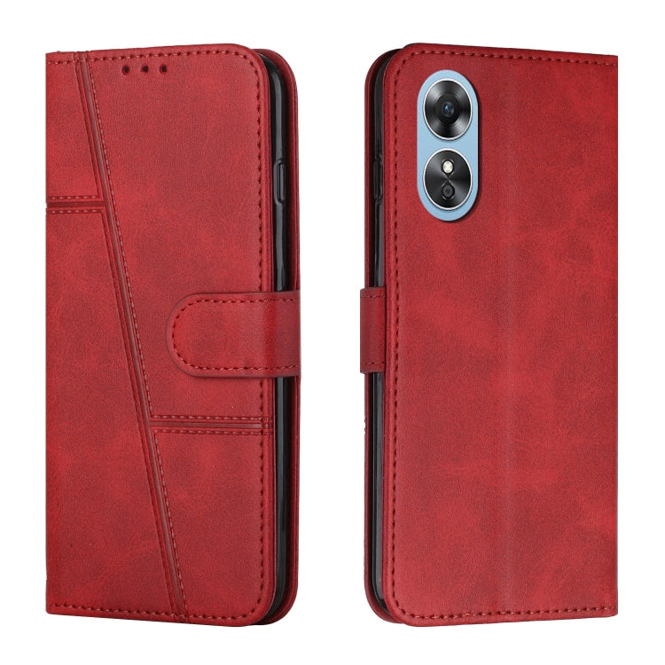 For OPPO A17 Stitching Calf Texture Buckle Leather Phone Case