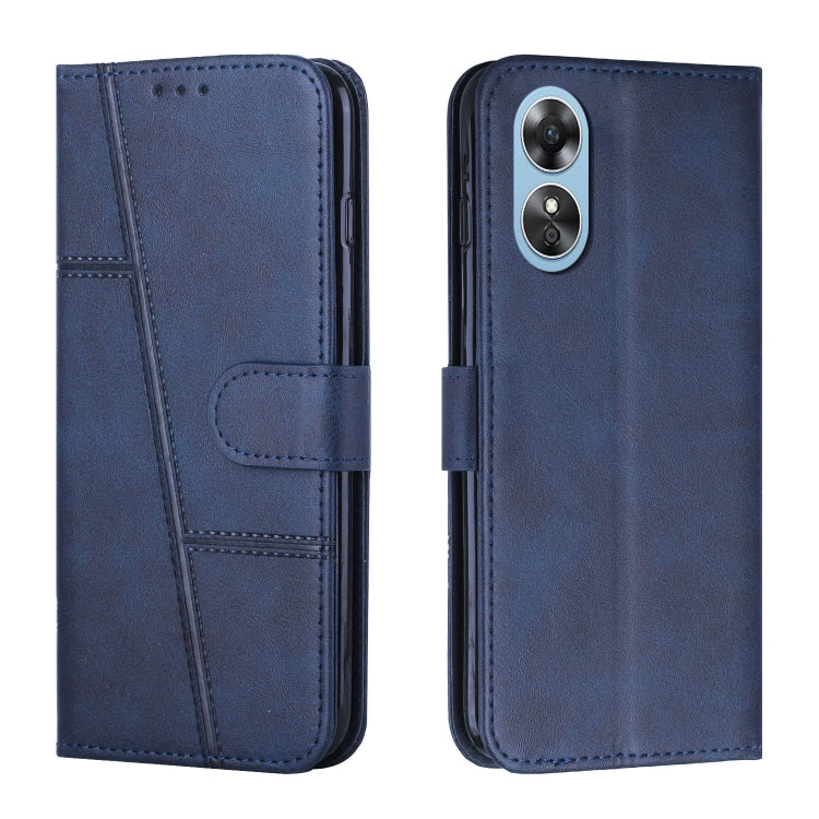 For OPPO A17 Stitching Calf Texture Buckle Leather Phone Case