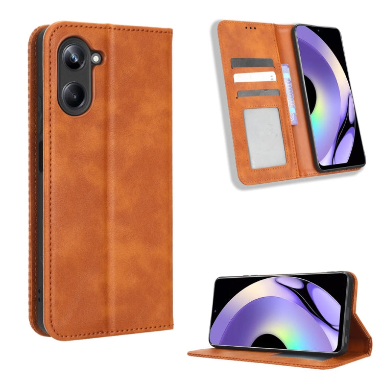 For Realme 10 Pro Magnetic Buckle Retro Texture Leather Phone Case