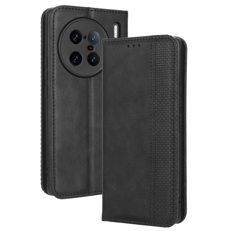 For vivo X90 Pro+ Magnetic Buckle Retro Texture Leather Phone Case