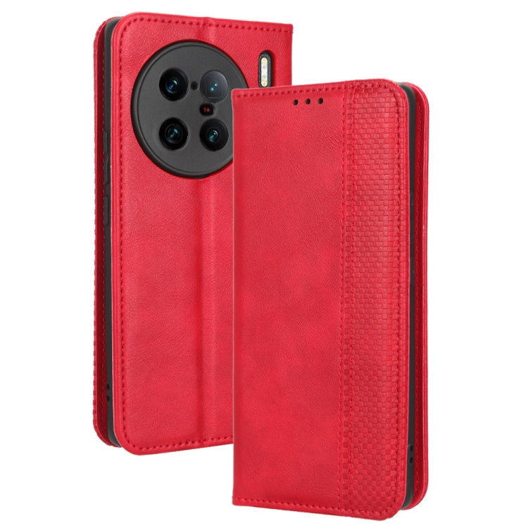 For vivo X90 Pro+ Magnetic Buckle Retro Texture Leather Phone Case